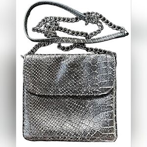 Banana Republic Silver Chain Strap Snakeskin Leather Envelope Bag